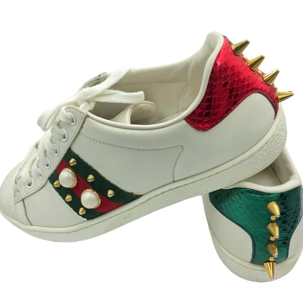 Gucci Ace leather trainers with spikes and pearls - Picture 3 of 8